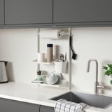 SUNNERSTA Kitchen organizer set, no drill/dish drnr/shlf/kitch roll hldr/cont