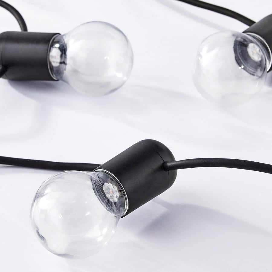 SVARTRÅ LED string light with 12 lights, black, outdoor IKEA
