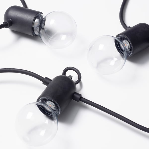 SVARTRÅ LED string light with 12 lights, black/outdoor - IKEA