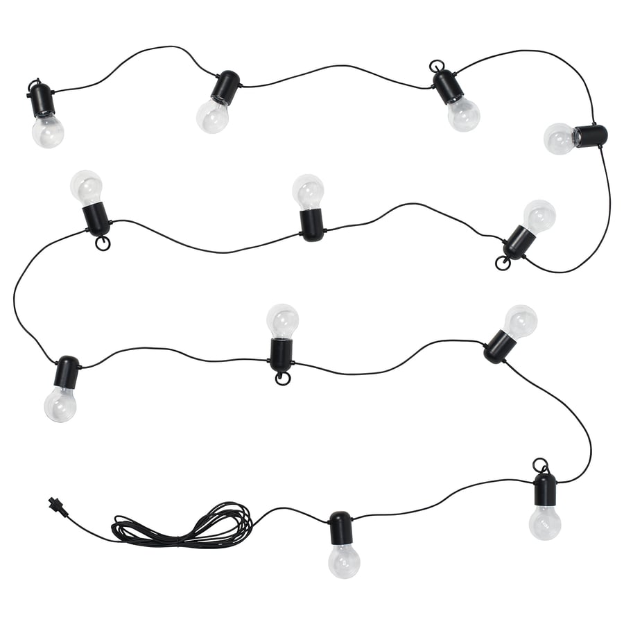 SVARTRÅ LED string light with 12 lights, outdoor black - IKEA