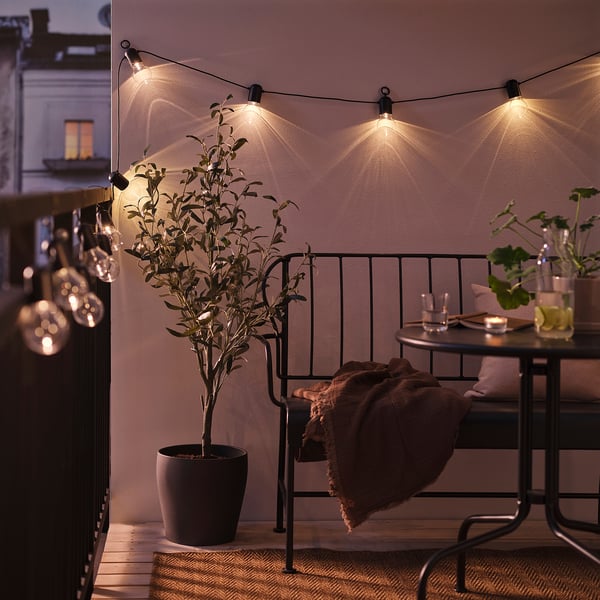 SVARTRÅ LED string light with 12 lights, outdoor black