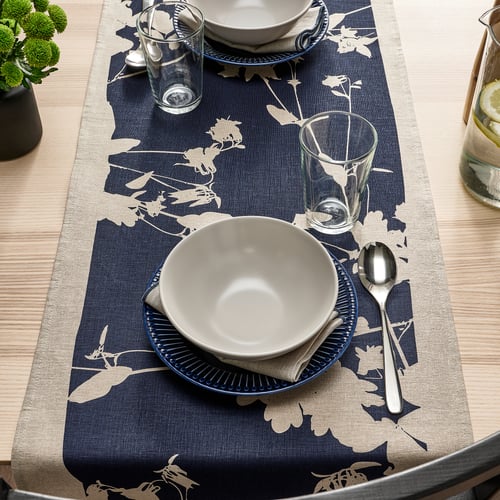 SVARTVIDE table runner, patterned natural/blackblue, 16x63" IKEA