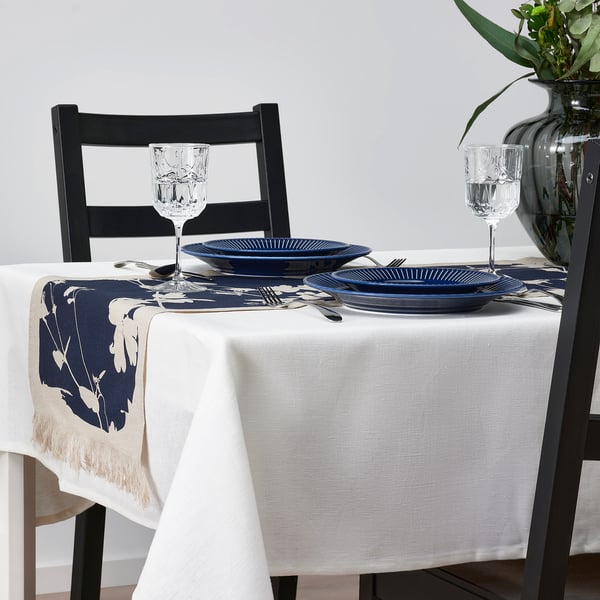 SVARTVIDE table runner, patterned natural/blackblue, 16x63" IKEA