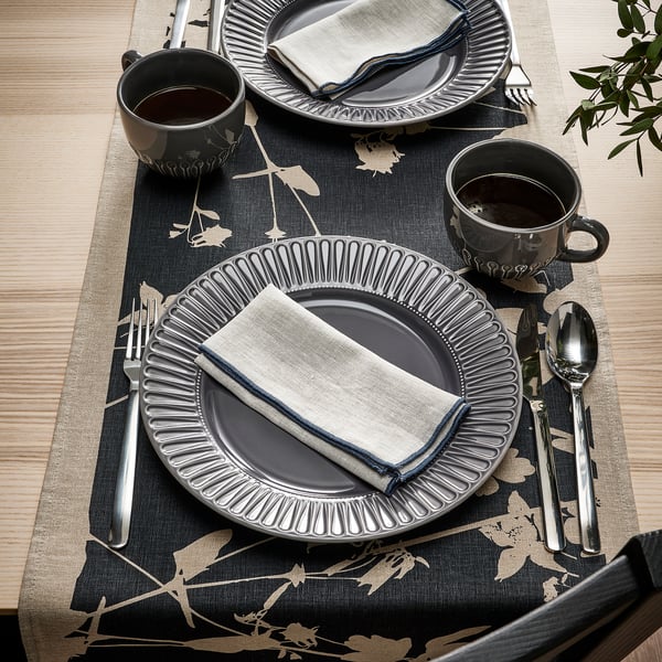 SVARTVIDE table runner, patterned natural/dark gray, 16x63" IKEA