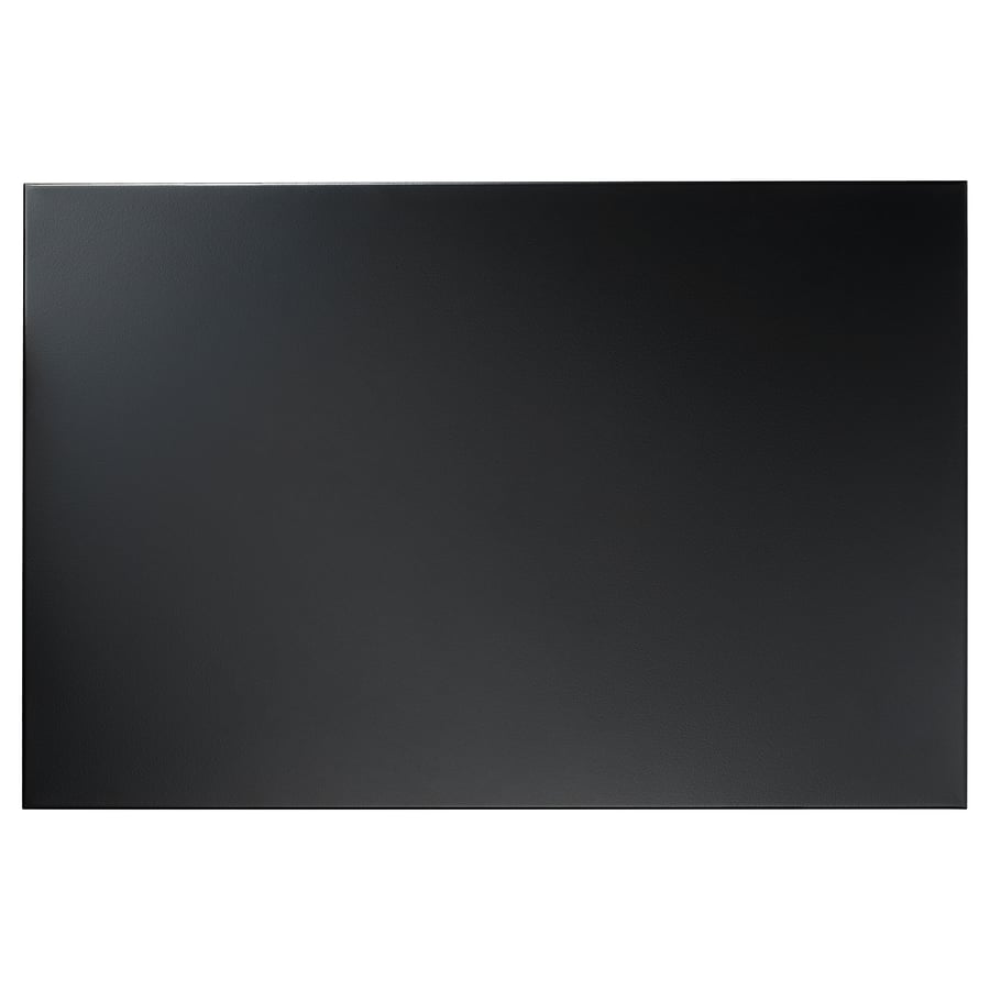 A black svensas magnetic board. Its rectangular, made of powder-coated steel. Use it to hang notes and memories.