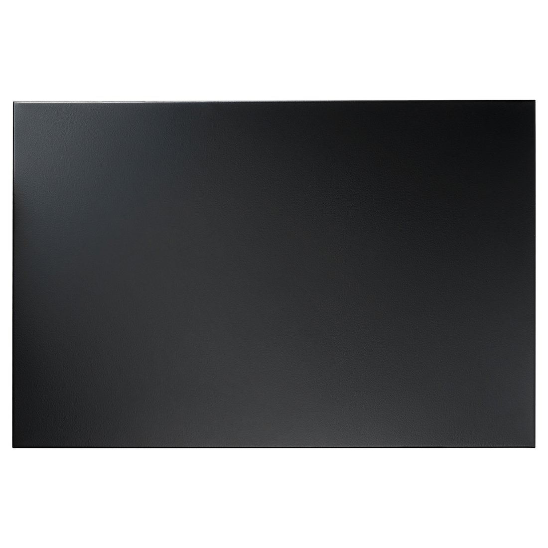 A black svensas magnetic board. Its rectangular, made of powder-coated steel. Use it to hang notes and memories.