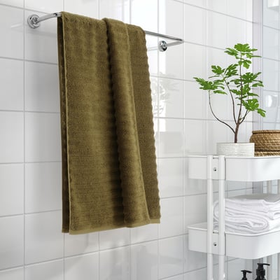 SVENSKFIBBLA Bath towel, yellow/green, 28x55 "