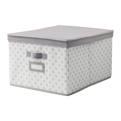 SVIRA Box with lid gray/white flowers, 15 ¼x19x11 " IKEA