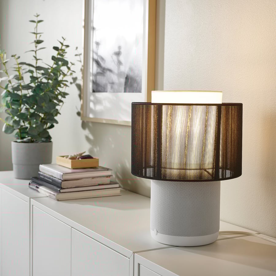 SYMFONISK Speaker lamp w WiFi, textile shade, white/black IKEA