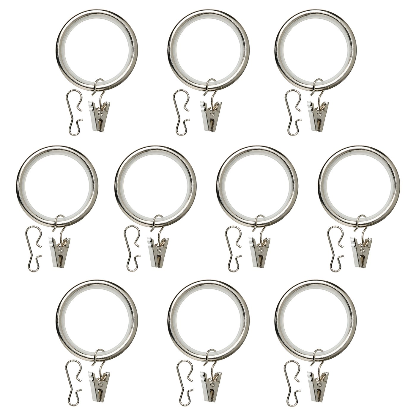 Curtain ring with clip and hook, nickel plated 2