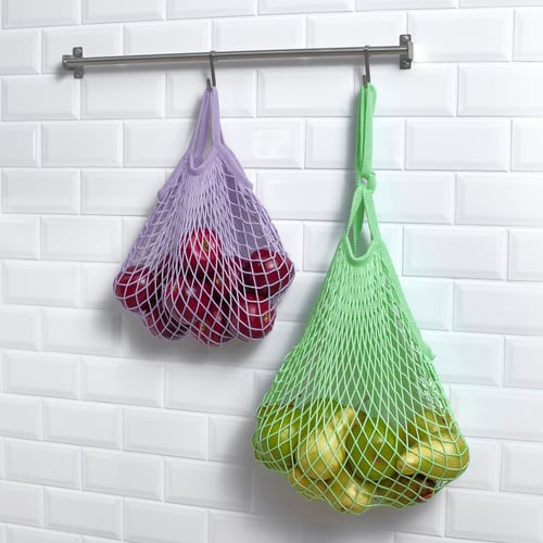 TABBERAS mesh bag, set of 2, green/lilac IKEA