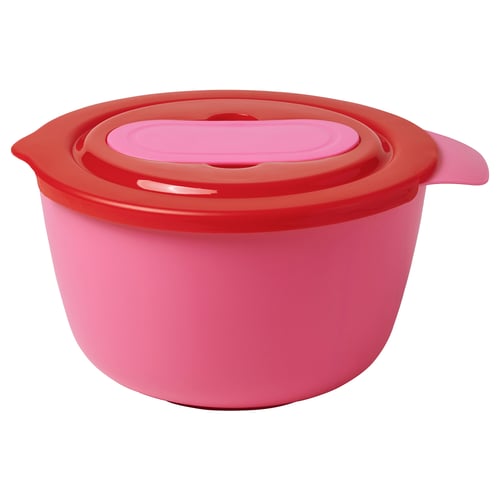 TABBERAS mixing bowl with lid, pink/red, 4 qt IKEA