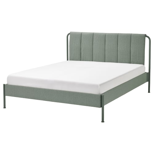 TÄLLÅSEN upholstered bed frame, Kulsta gray-green/Lönset, Queen - IKEA