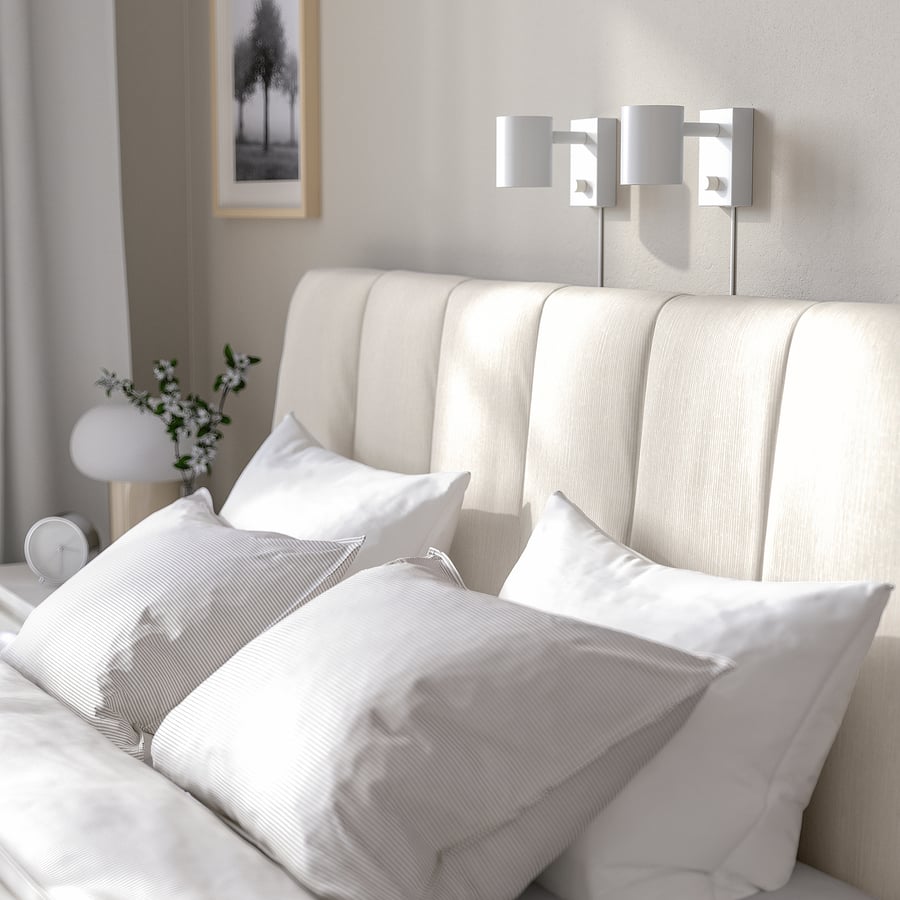 TÄLLÅSEN upholstered bed frame, Kulsta light beige/Luröy, King - IKEA