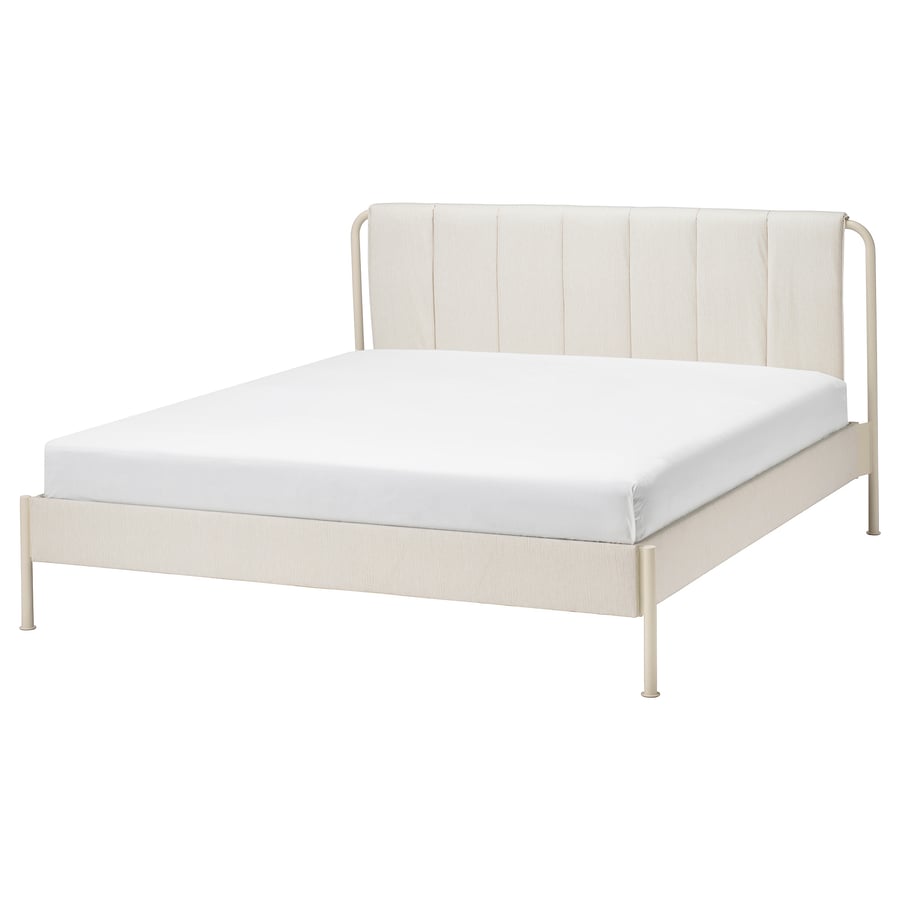 TÄLLÅSEN upholstered bed frame, Kulsta light beige, King - IKEA