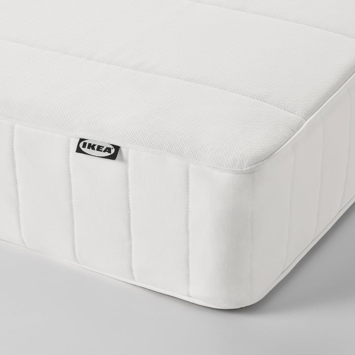 TÄLLÅSEN upholstered bed frame with mattress, Kulsta gray-green ...