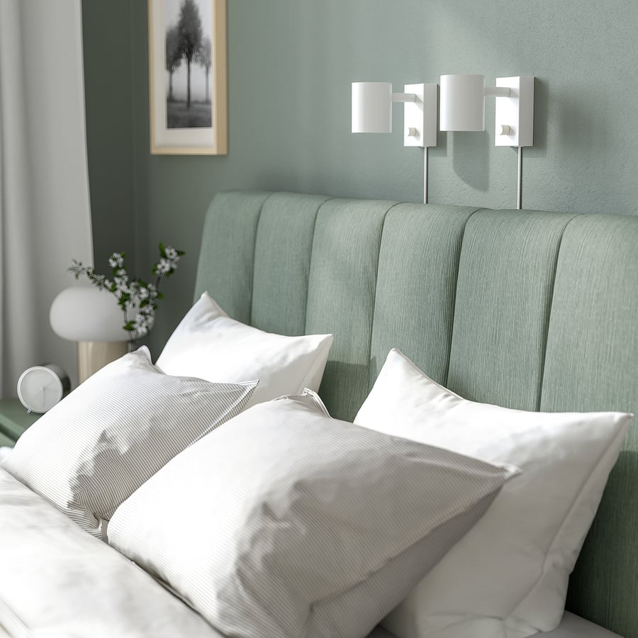 TÄLLÅSEN upholstered bed frame with mattress, Kulsta gray-green ...