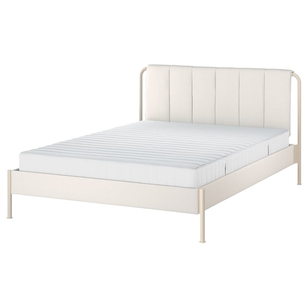 TÄLLÅSEN Upholstered bed frame with mattress, Kulsta light beige/Valevåg medium firm, Full