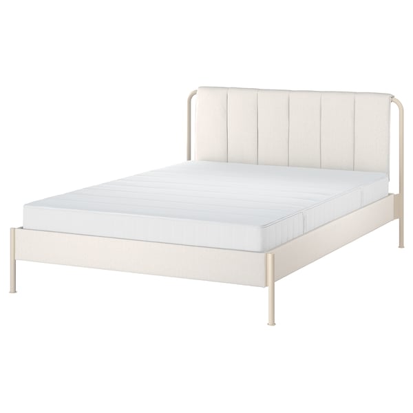 TÄLLÅSEN Upholstered bed frame with mattress, Kulsta light beige/Vesteröy medium firm, King