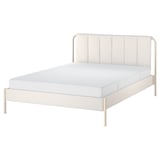TÄLLÅSEN Upholstered bed frame with mattress, Kulsta light beige/Vesteröy medium firm, King