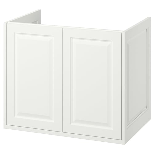 White TÄNNFORSEN bathroom cabinet with classic bevelled panel design.