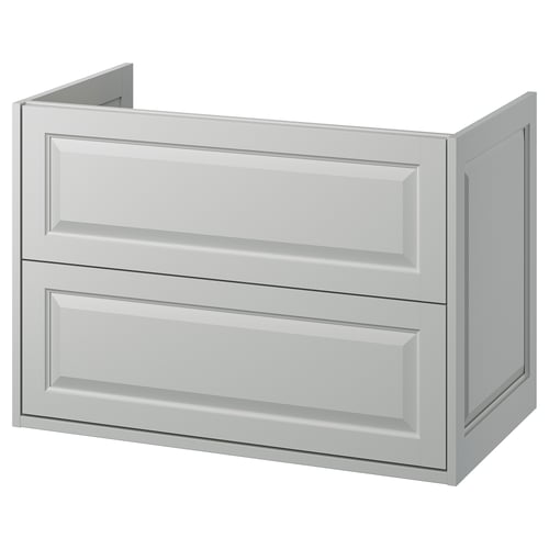 TÄNNFORSEN light grey bathroom cabinet with bevelled edges, two drawers, wall-mountable.