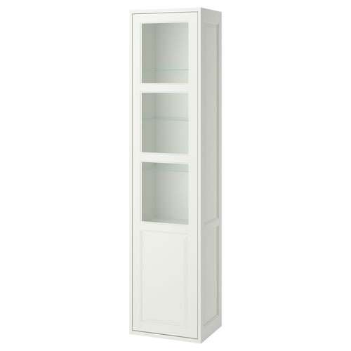 White TÄNNFORSEN tall cabinet, glass doors, classic design.