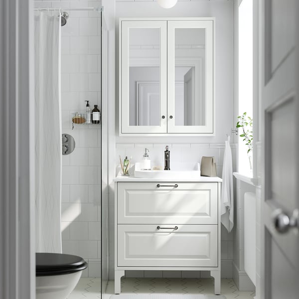 TÄNNFORSEN Mirror cabinet with doors, white, 30x6x37 "
