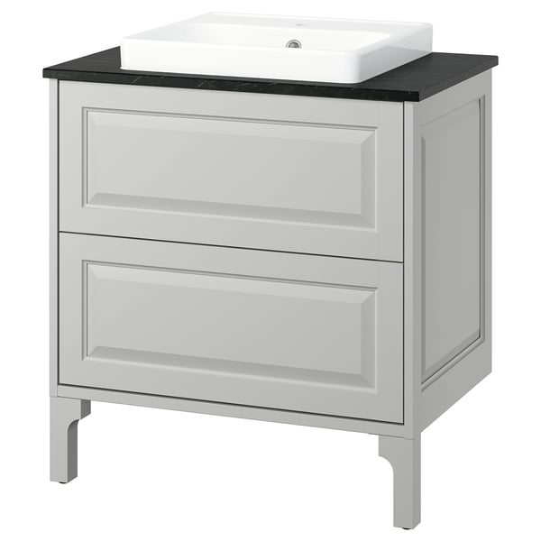 TÄNNFORSEN / ORRSJÖN Bathroom vanity w/ drawers and sink, light gray/black marble effect, 31x21 1/2x35 3/8 "