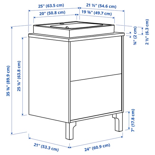 TÄNNFORSEN / ORRSJÖN Bathroom vanity w/ drawers and sink, light gray/black marble effect, 25x21 1/2x35 3/8 "