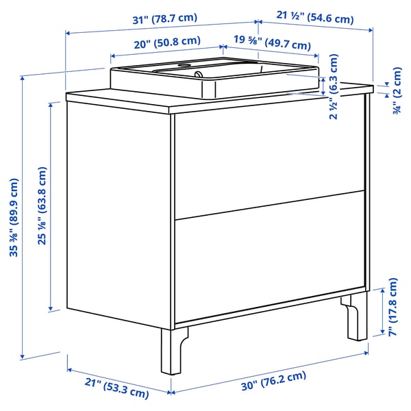 Illustration with measurements for the product: TÄNNFORSEN.