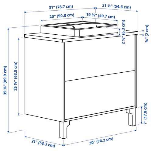 Illustration with measurements for the product: TÄNNFORSEN.