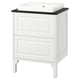 TÄNNFORSEN white bathroom cabinet, classic design with bevelled edges, marble countertop, and rectangular sink.