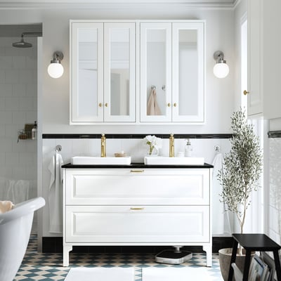 TÄNNFORSEN / ORRSJÖN Bathroom vanity w/ drawers and sink, white/black marble effect, 49x21 1/2x35 3/8 "