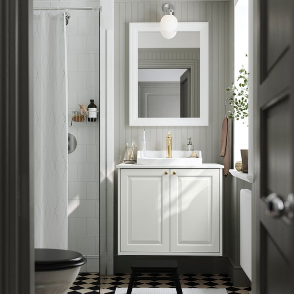 TÄNNFORSEN / ORRSJÖN Bathroom vanity w/ drawers and sink, white/white marble effect, 31x21 1/2x28 3/8 "
