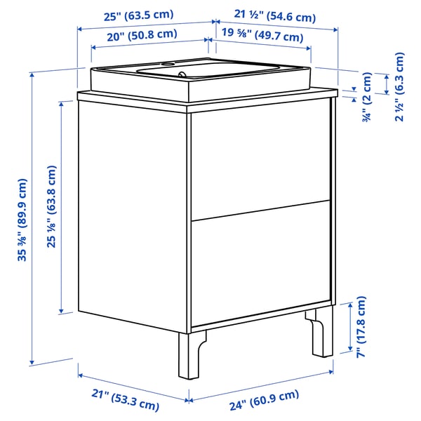 TÄNNFORSEN / ORRSJÖN Bathroom vanity w/ drawers and sink, white/white marble effect, 25x21 1/2x35 3/8 "