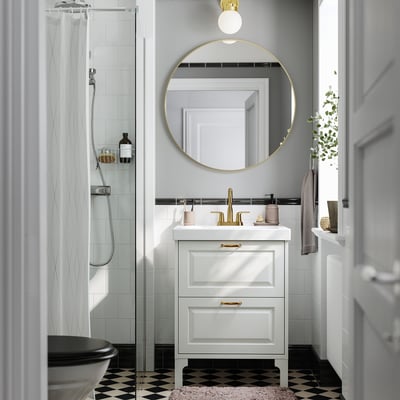 TÄNNFORSEN / ORRSJÖN Bathroom vanity w/ drawers and sink, white, 25x21 3/4x34 5/8 "
