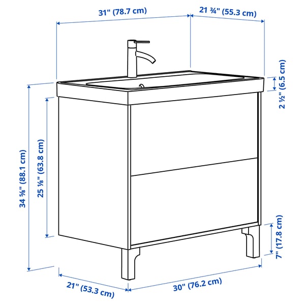 TÄNNFORSEN / ORRSJÖN Bathroom vanity with sink & faucet, light gray, 31x21 3/4x34 5/8 "