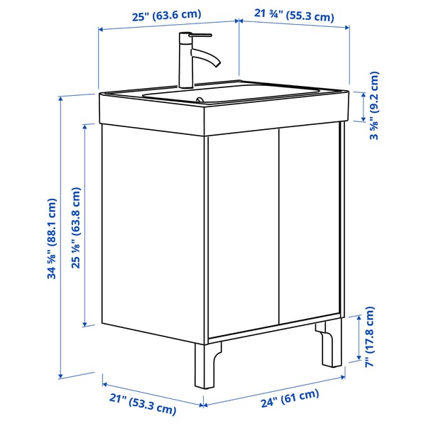 TÄNNFORSEN / ORRSJÖN Bathroom vanity with sink & faucet, light gray, 25x21 3/4x34 5/8 "