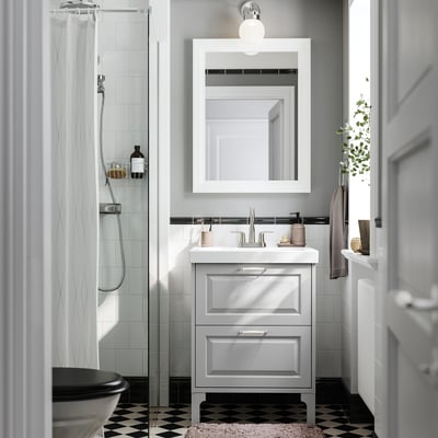 TÄNNFORSEN / ORRSJÖN Bathroom vanity with sink & faucet, light gray, 25x21 3/4x34 5/8 "