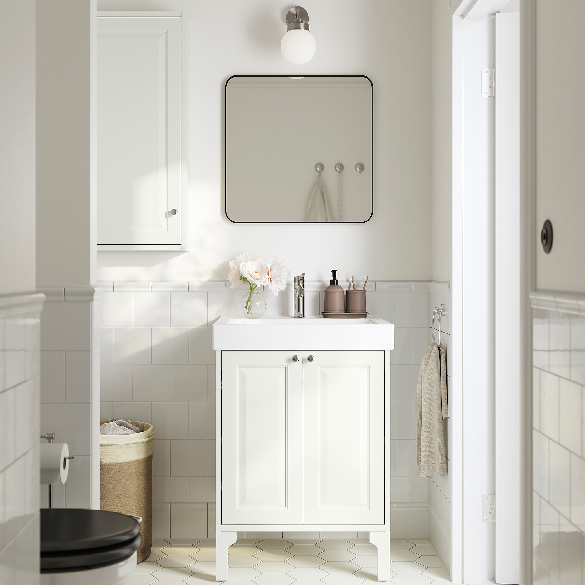 TÄNNFORSEN / ORRSJÖN Bathroom vanity with sink & faucet, white, 25x21 3/4x34 5/8 "