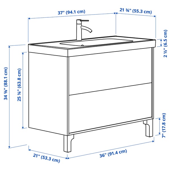 TÄNNFORSEN / ORRSJÖN Bathroom vanity with sink & faucet, white, 37x21 3/4x34 5/8 "