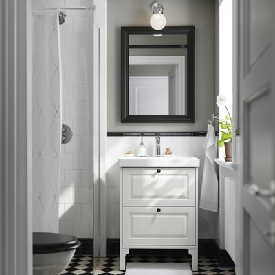 TÄNNFORSEN / ORRSJÖN Bathroom vanity with sink & faucet, white, 25x21 3/4x27 5/8 "