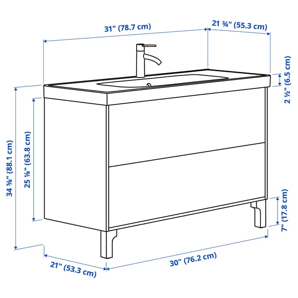 TÄNNFORSEN / ORRSJÖN Bathroom vanity with sink & faucet, white, 31x21 3/4x34 5/8 "