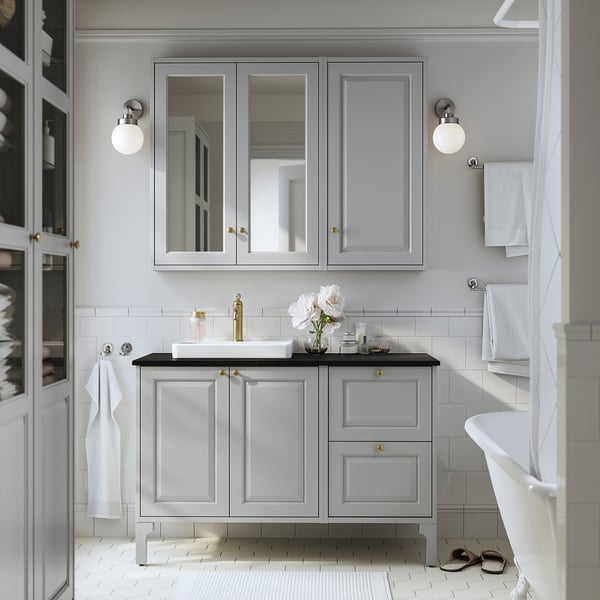 TÄNNFORSEN / ORRSJÖN Wash-stand/wash-basin, light gray/black marble effect, 49x21 1/2x35 3/8 "