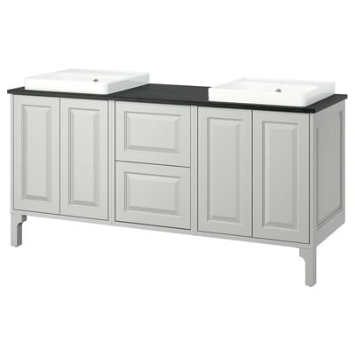 TÄNNFORSEN / ORRSJÖN Wash-stand/wash-basins, light gray/black marble effect, 67x21 1/2x35 3/8 "