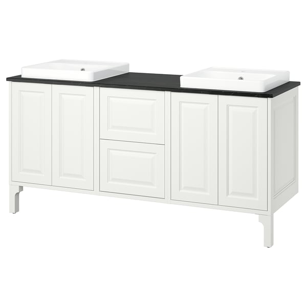TÄNNFORSEN / ORRSJÖN Wash-stand/wash-basins, white/black marble effect, 67x21 1/2x35 3/8 "
