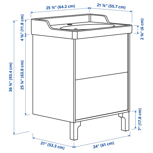 TÄNNFORSEN / RUTSJÖN Bathroom vanity w/ drawers and sink, light gray, 25 1/4x21 7/8x36 3/4 "