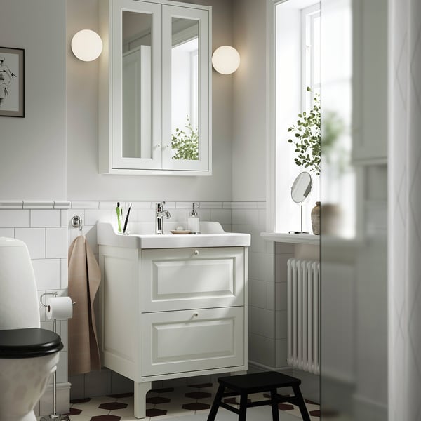 TÄNNFORSEN / RUTSJÖN Bathroom vanity w/ drawers and sink, white, 25 1/4x21 7/8x36 3/4 "
