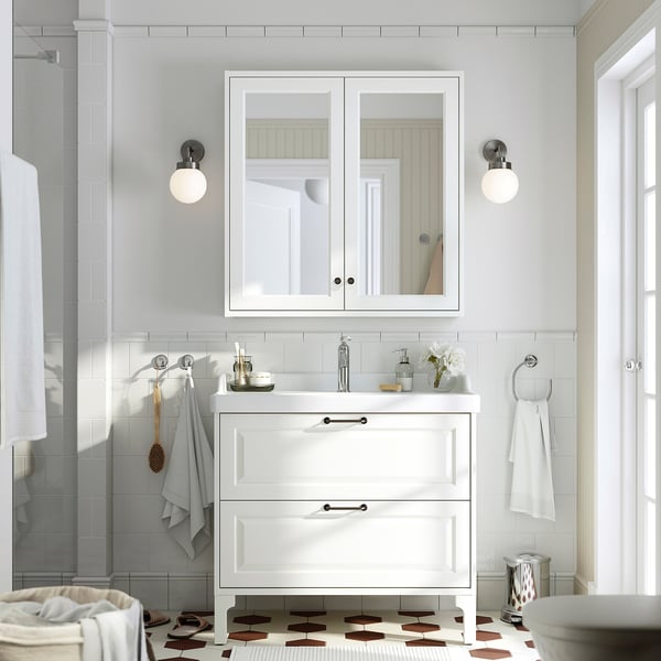TÄNNFORSEN / RUTSJÖN Bathroom vanity w/ drawers and sink, white, 37 3/8x21 7/8x36 3/4 "
